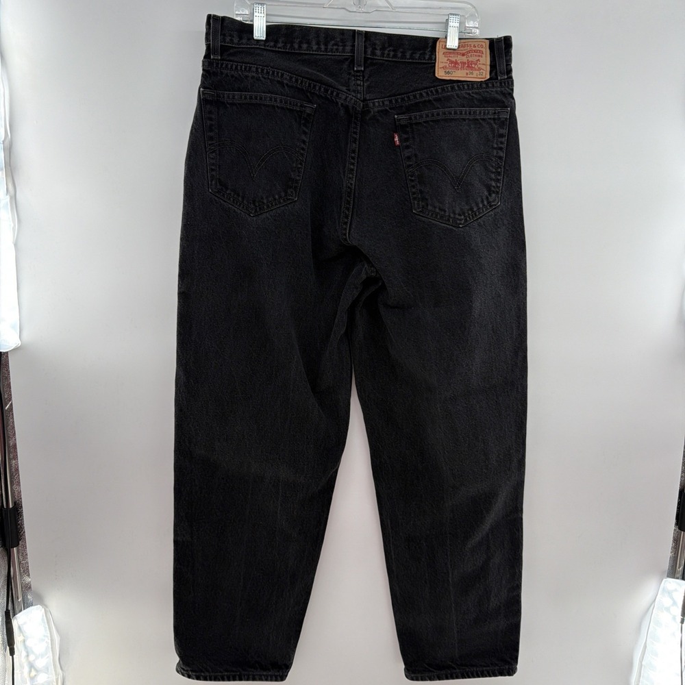 Levis 560 Jeans Mens 36x32 Black Dark Wash Relaxed Fit Tapered Denim Pants